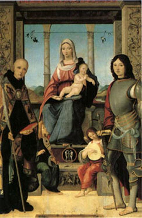 Francesco Marmitta The Virgin and Child with Saints Benedict and Quentin and Two Angels (mk05) oil painting picture